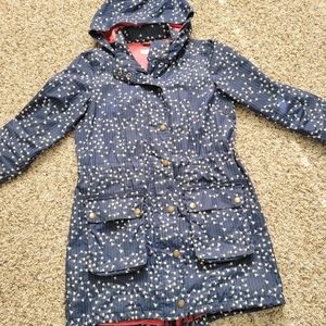 Boden Long Parka Raincoat Navy Blue Hooded Size 6